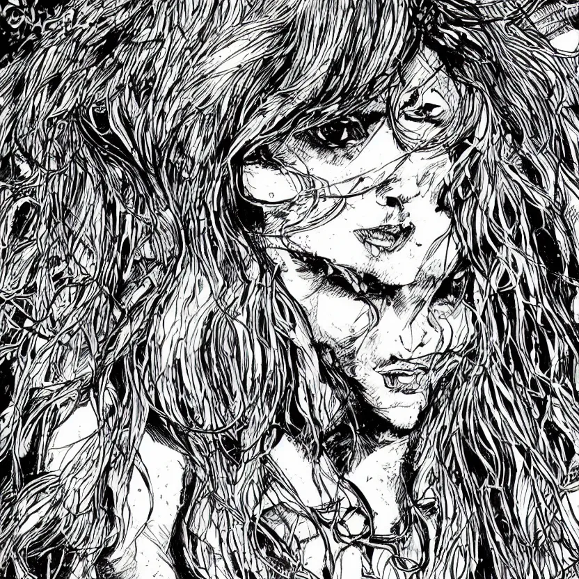 Image similar to portrait of shakira in the style of marc silvestri pen and ink drawing, high detail