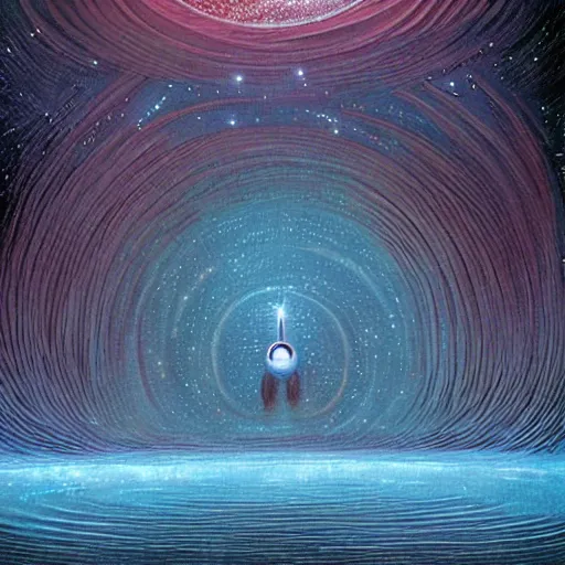 Image similar to A person floating through space in a lucid dream by David A. Hardy