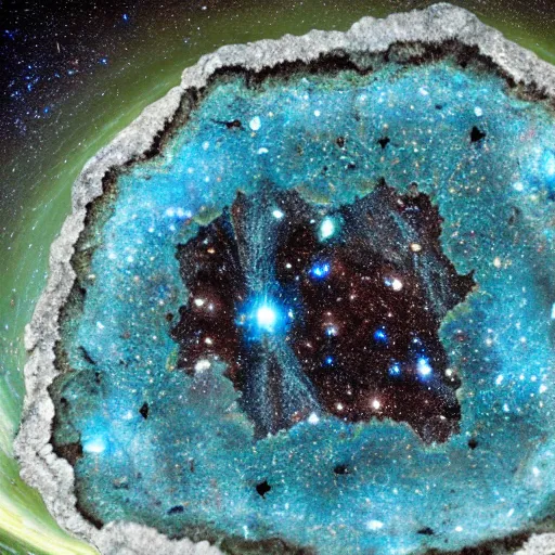 Prompt: a galactic universe in a geode