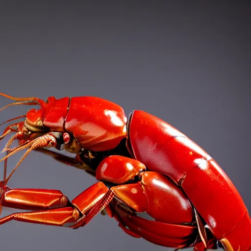 Image similar to red robo crayfish cut the gold medal's ribbon from human neck, 4 k, futuristic