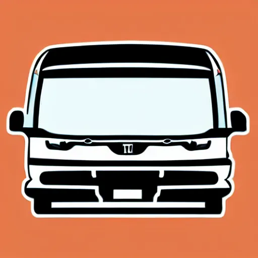 Image similar to vector art of a white and black cute thor chateau! motorhome camper!!, highway, mountains and colorful sunset!!, very happy, minimal vector art sticker!! by tom whalen, sanja stikovic