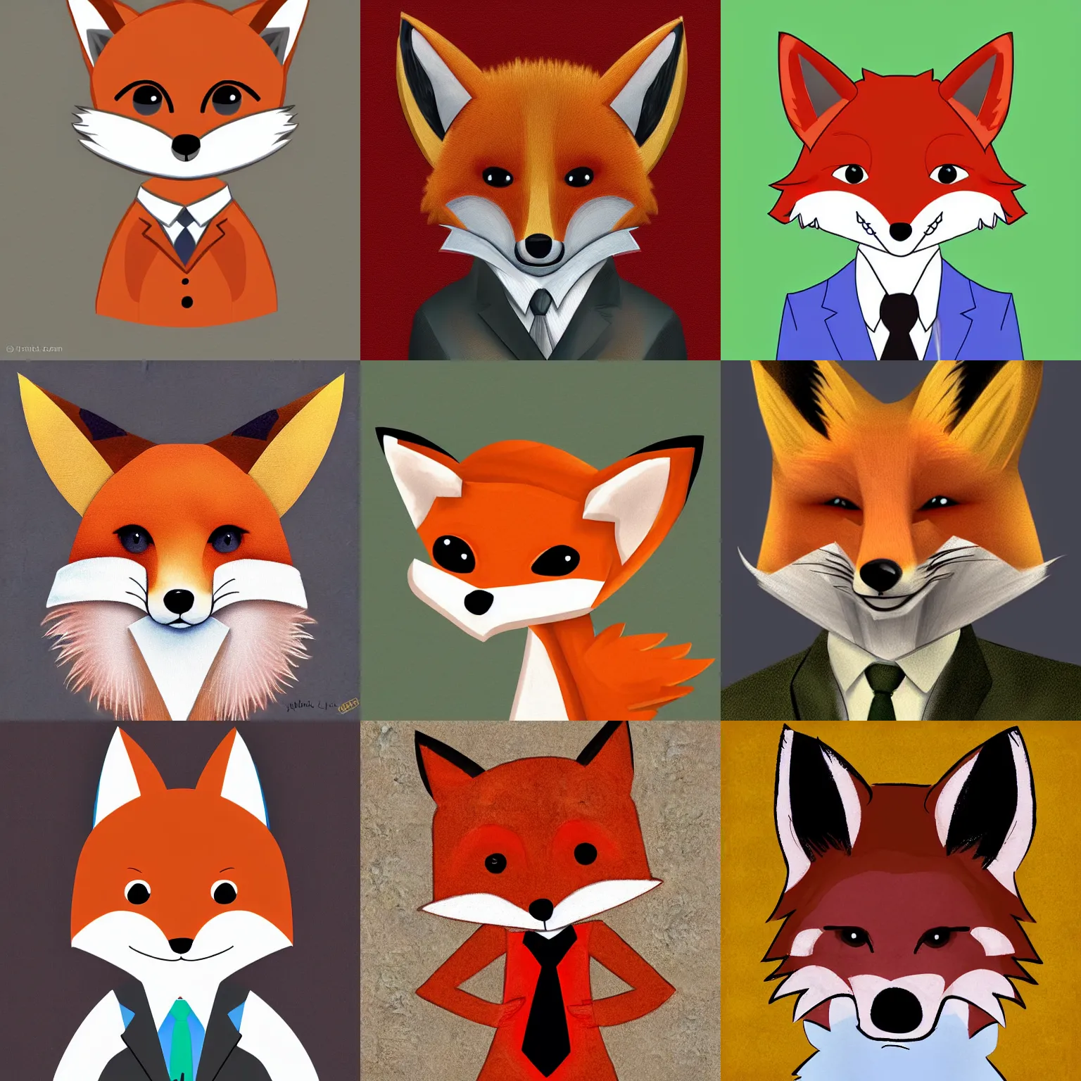 Prompt: digital art of a cute fox wearing a suit