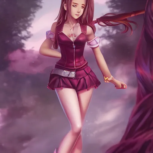 Image similar to full body shot of aerith aeris by logan cure, BangkuART, sakimichan, yan gisuka, zeronis, dan eder, nick silva, Ja Mong, 4k, artstation