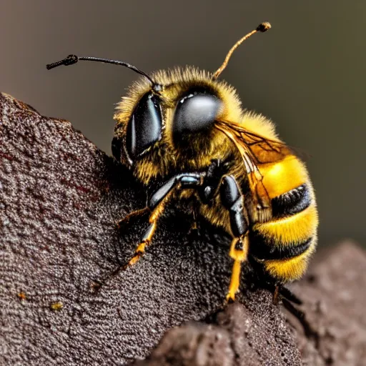 Prompt: 3 d bee, macro, depth of field, f 1. 9 highly detailed