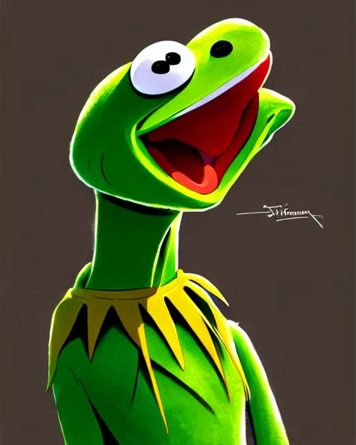 Image similar to kermit the frog, portrait shinkai makoto studio ghibli studio key hideaki anno sakimichan stanley artgerm lau rossdraws james jean marc simonetti elegant highly detailed digital painting artstation pixiv