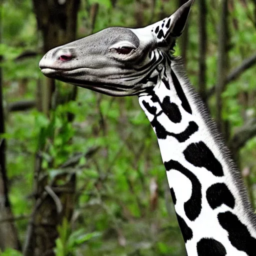 Prompt: long neck animal with spots eating tree leaves