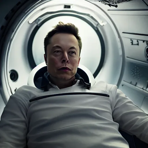 Prompt: elon musk in a spaceship, movie still, cinematic, photorealistic, extreme detail, facial features, in space, sharp focus, 8 k, anamorphic lens, lighting, dark