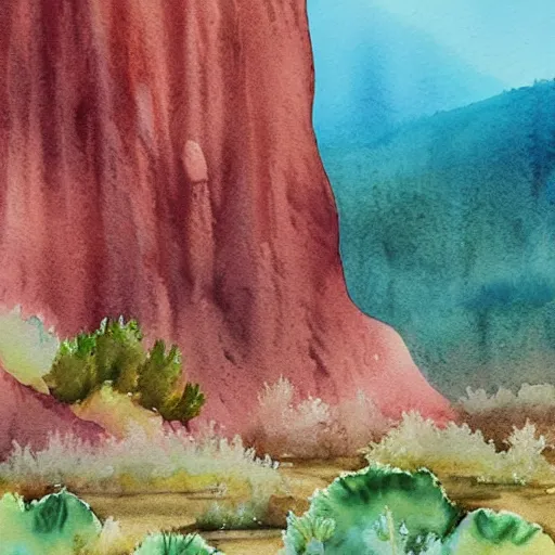 Image similar to stunning lush natural scene on another planet, with weird vegetation, cliffs and colour. beautiful light. soft colour scheme. beautiful artistic detailed watercolor by lurid. ( 2 0 2 2 )