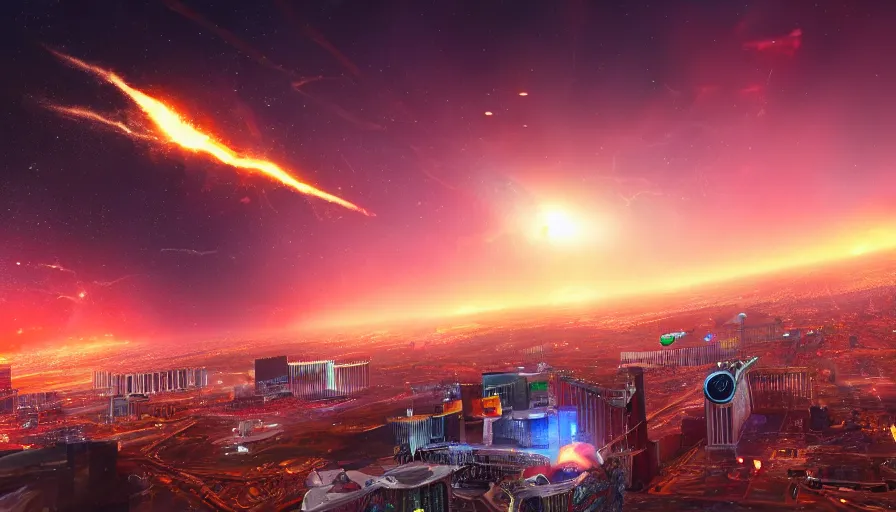 Prompt: Las Vegas struck by a meteorite, hyperdetailed, artstation, cgsociety, 8k