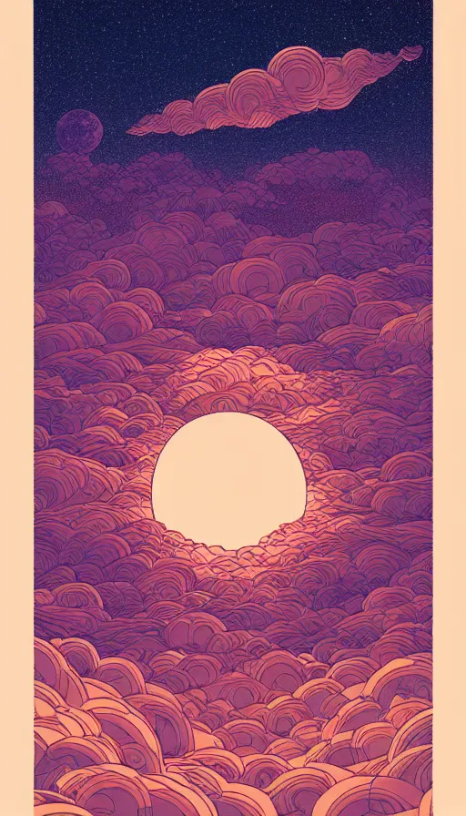 Image similar to copper full moon floating on cosmic cloudscape at sunset, futurism, dan mumford, victo ngai, kilian eng, da vinci, josan gonzalez