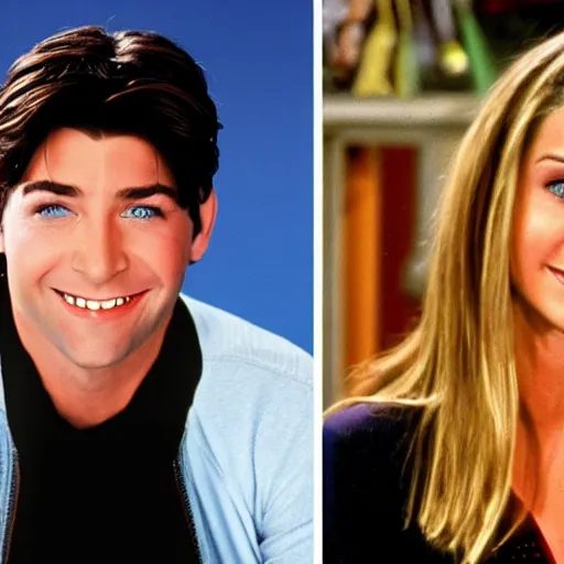 Prompt: ross and rachel from friends tv show, blended together as one person