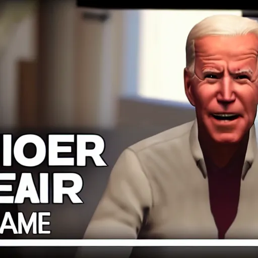 Image similar to gta 6 in unreal engine 5 reveal trailer. joe biden robbing a bank scene