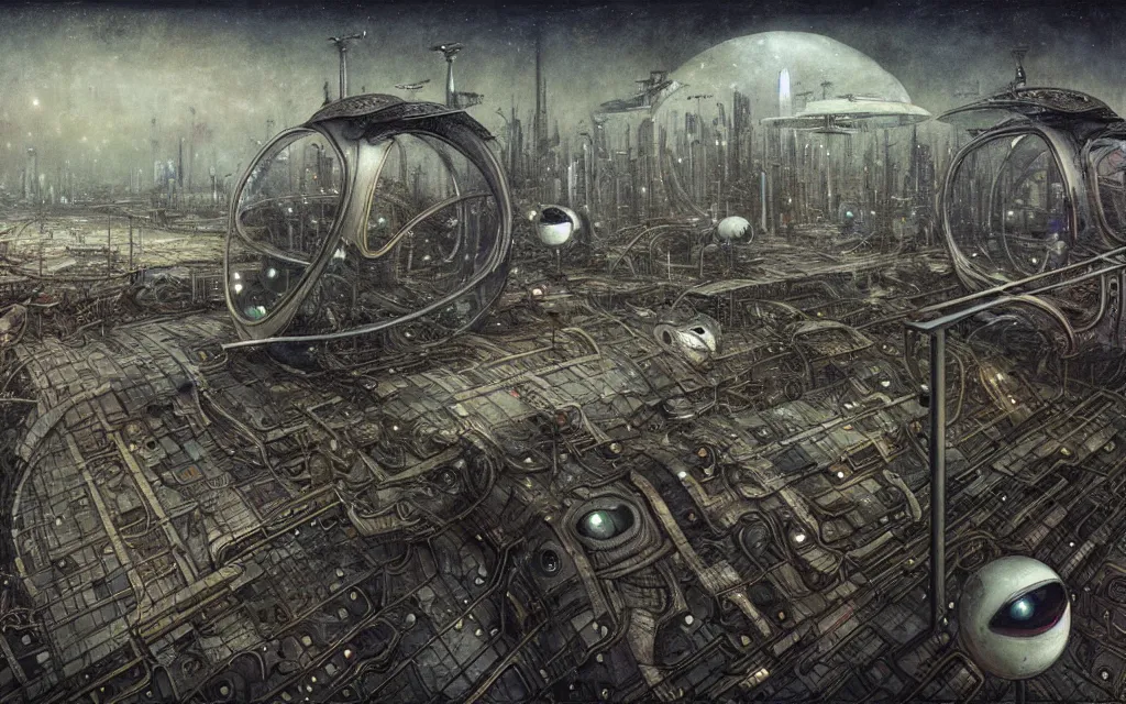 Image similar to futurist high tech colony, perfect future, award winning art by santiago caruso, iridescent color palette