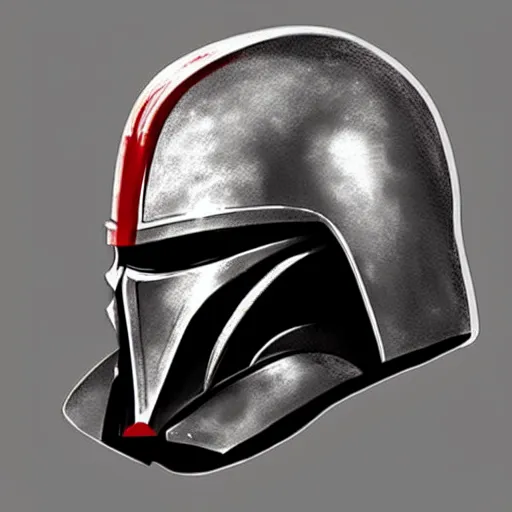 Image similar to a mix between the mandalorian's helmet and darth vader's helmet. trending on art station, concept art.