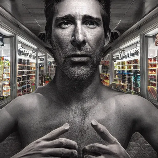 Image similar to giant gigarette with face of tired man standing in the front of tobacco store. smoke all around, ad campaign, commercial shoot, photoshoot, hyper realistic, digital painting. art station. mood lighting. skindness, highly detailed, concept art, intricate, sharp focus - h 1 2 0 0