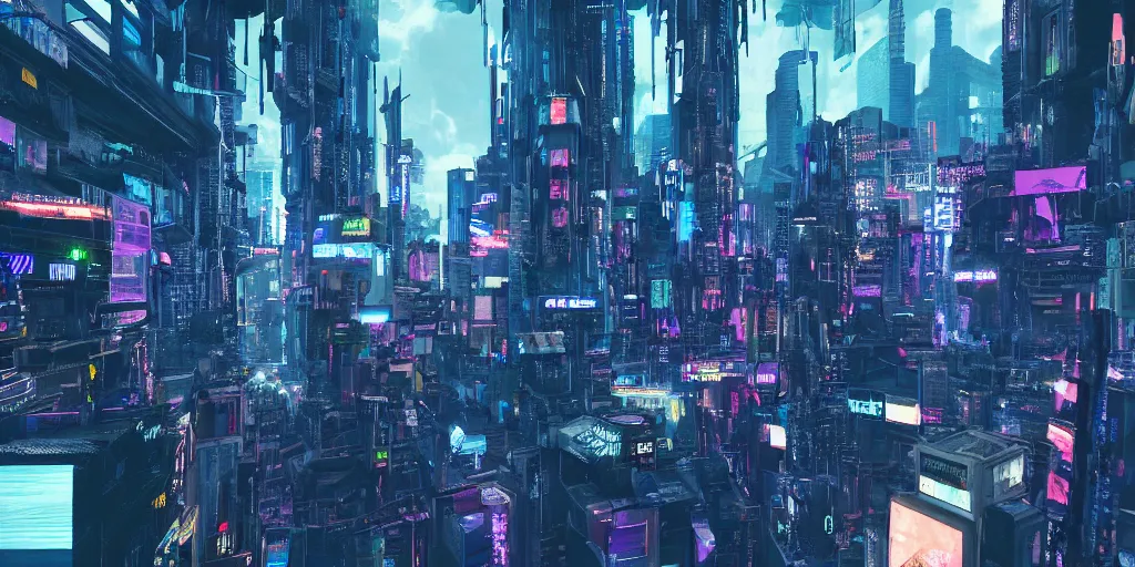 Prompt: Flying through a cyberpunk city, CGI, Imax