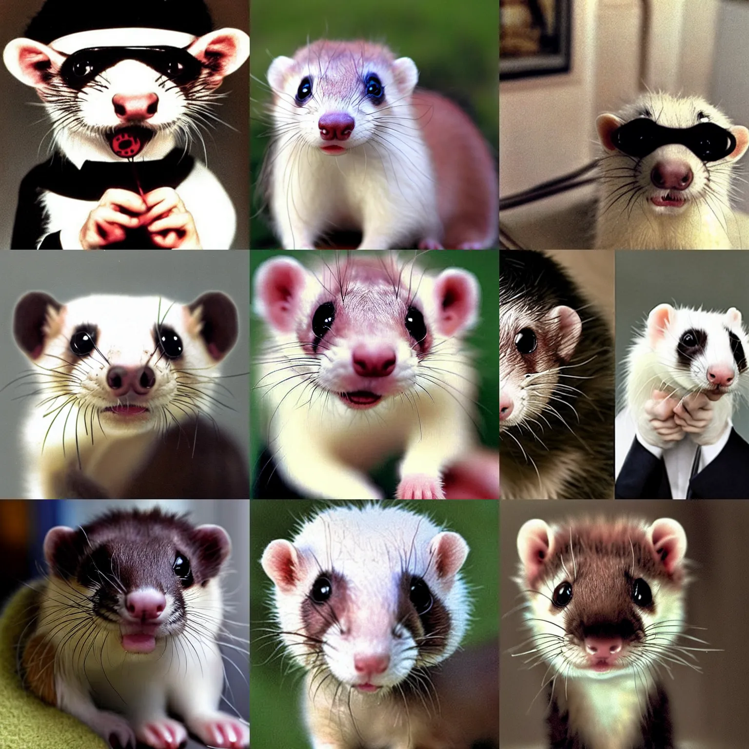 Prompt: a ferret that looks like Groucho Marx