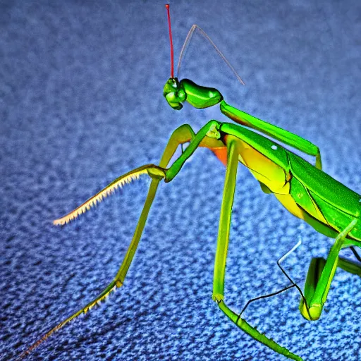 Image similar to 3 d praying mantis, macro, depth of field, f 1. 2 highly detailed