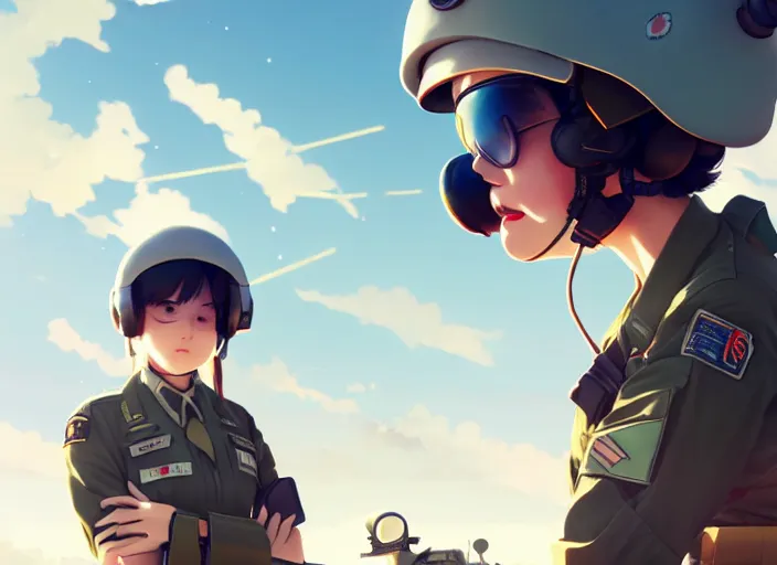 Prompt: cute pilot girl, smoky sky background battlefield landscape illustration concept art anime key visual trending pixiv fanbox by wlop and greg rutkowski and makoto shinkai and studio ghibli and kyoto animation soldier clothing military gear airplane cockpit instruments gta 5