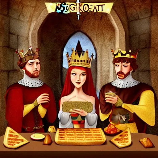 Image similar to medieval toast with king, queen and guests, deviantart, artstation, fantasy