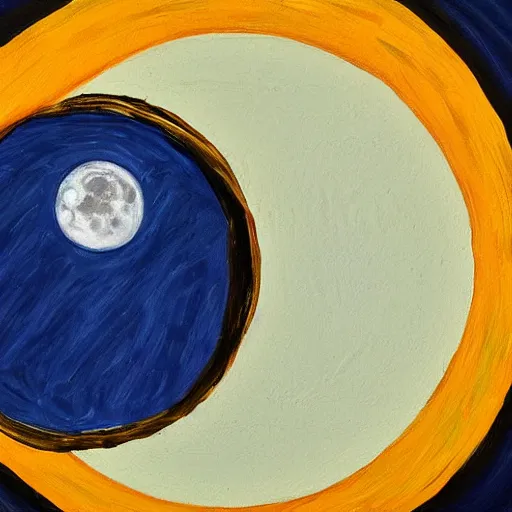 Image similar to a painting of a giant coin flying towards the moon like a rocket