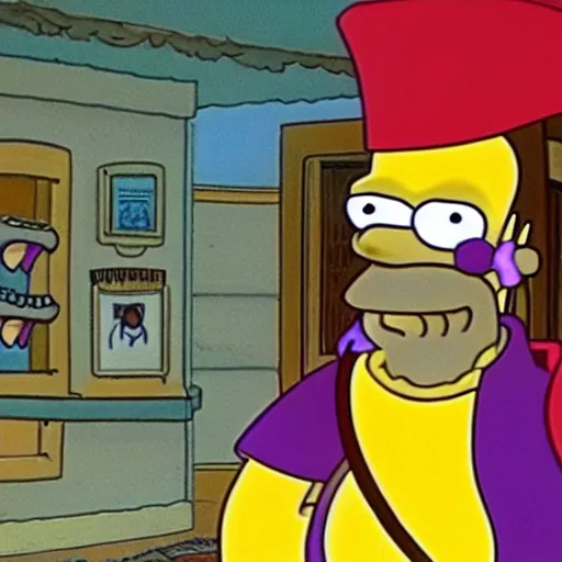 Prompt: A still of Homer Simpson as Jack Sparrow