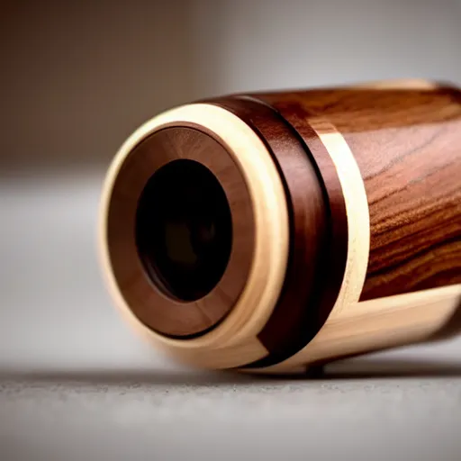 Image similar to camera lens aperture blades made of walnut wood. minimal. dramatic lighting.