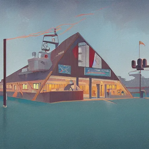 Image similar to yachting club by simon stalenhag