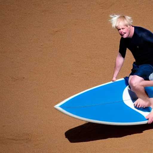 Image similar to boris johnson surfing in the middle of a desert