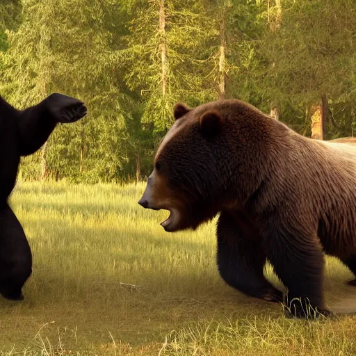 Image similar to film still of a bear and a bull movie 4k