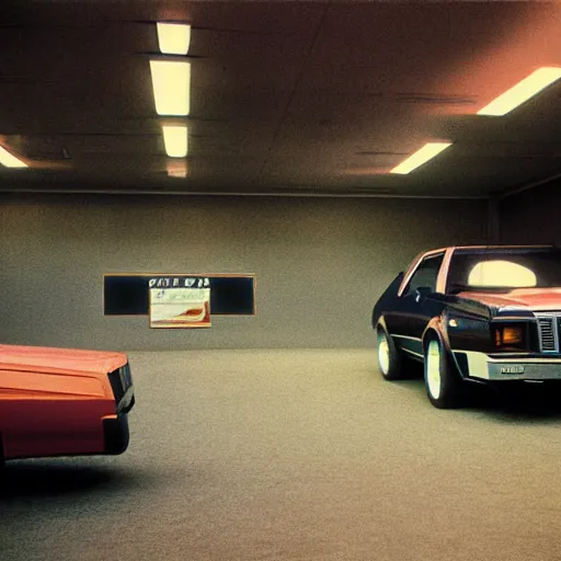 Image similar to 1980 Grand National GNX, inside of an auto dealership, ektachrome photograph, volumetric lighting, f8 aperture, cinematic Eastman 5384 film