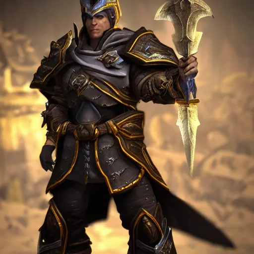 Image similar to 4 k unreal engine render of garen wearing lich king's armor ultra details digital art