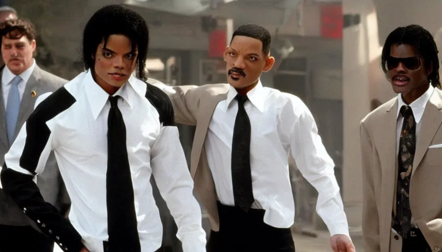 Image similar to michael jackson with short hair and will smith in men in black 3
