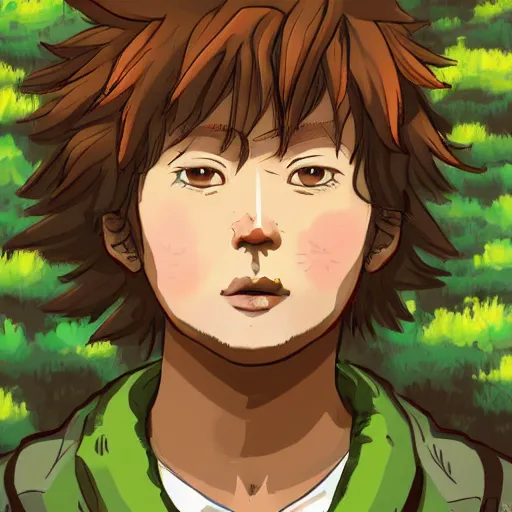 Prompt: : koyamori style art brown boy in Forrest 8k digital art
