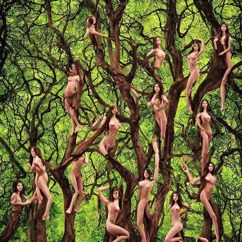 Prompt: beautiful photo of exotic forest with each tree in the shape of female body