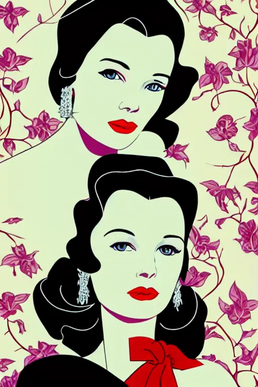 Image similar to beautiful digital illustration of Vivien Leigh by Patrick Nagel artist