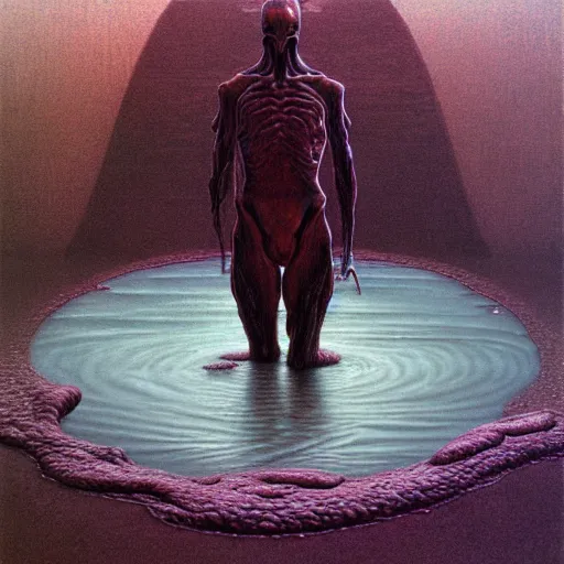 Image similar to a character reflection in a puddle by wayne barlowe