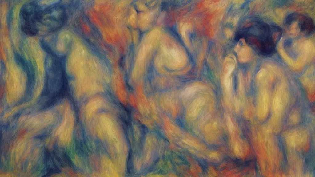 Image similar to abstract art painting figures lines forms geometry in style of pierre - auguste renoir,, fine details,