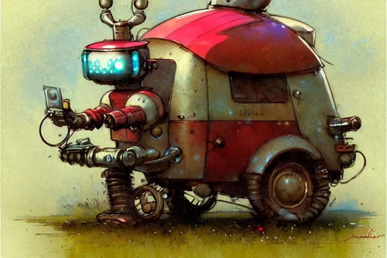 Image similar to adventurer ( ( ( ( ( 1 9 5 0 s retro future robot android mouse clown wagon. muted colors. ) ) ) ) ) by jean baptiste monge!!!!!!!!!!!!!!!!!!!!!!!!! chrome red