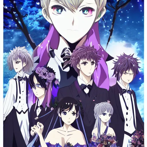 Image similar to a gothic wedding under a full blue moon, key anime visual, official modern animation