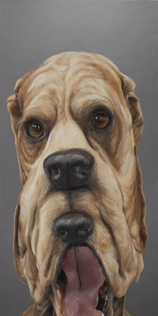 Prompt: full-length Slavic dog head man, oil painting, hyperrealism, beautiful, high resolution, trending on artstation,