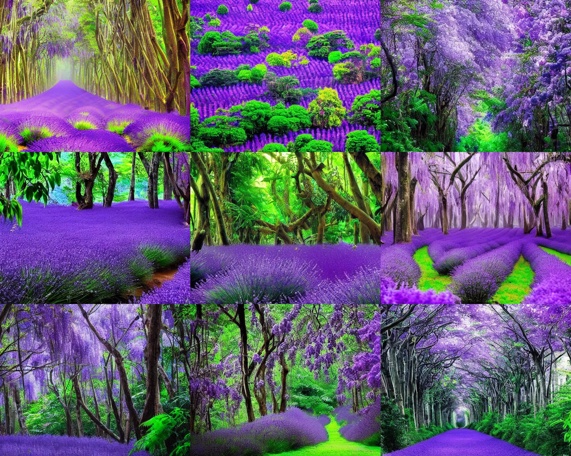 Prompt: top 1 0 most beautiful photographs of lush violet and lavender colored jungles