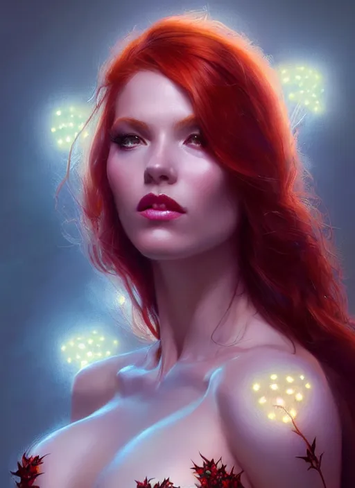 Image similar to portrait of poison ivy, intricate, elegant, glowing lights, highly detailed, digital painting, artstation, glamor pose, concept art, smooth, sharp focus, illustration, art by artgerm and greg rutkowski, artey freytag