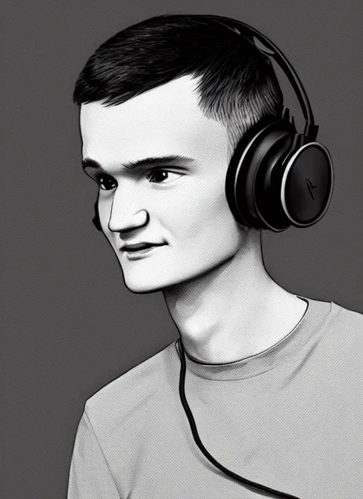 Image similar to vitalik buterin in headphones starring in pixar cartoon. vitalik buterin, medium shot, perfect symmetric face, coherent eyes, pixar stylebeautiful face, fine details., very sharp, 4 k