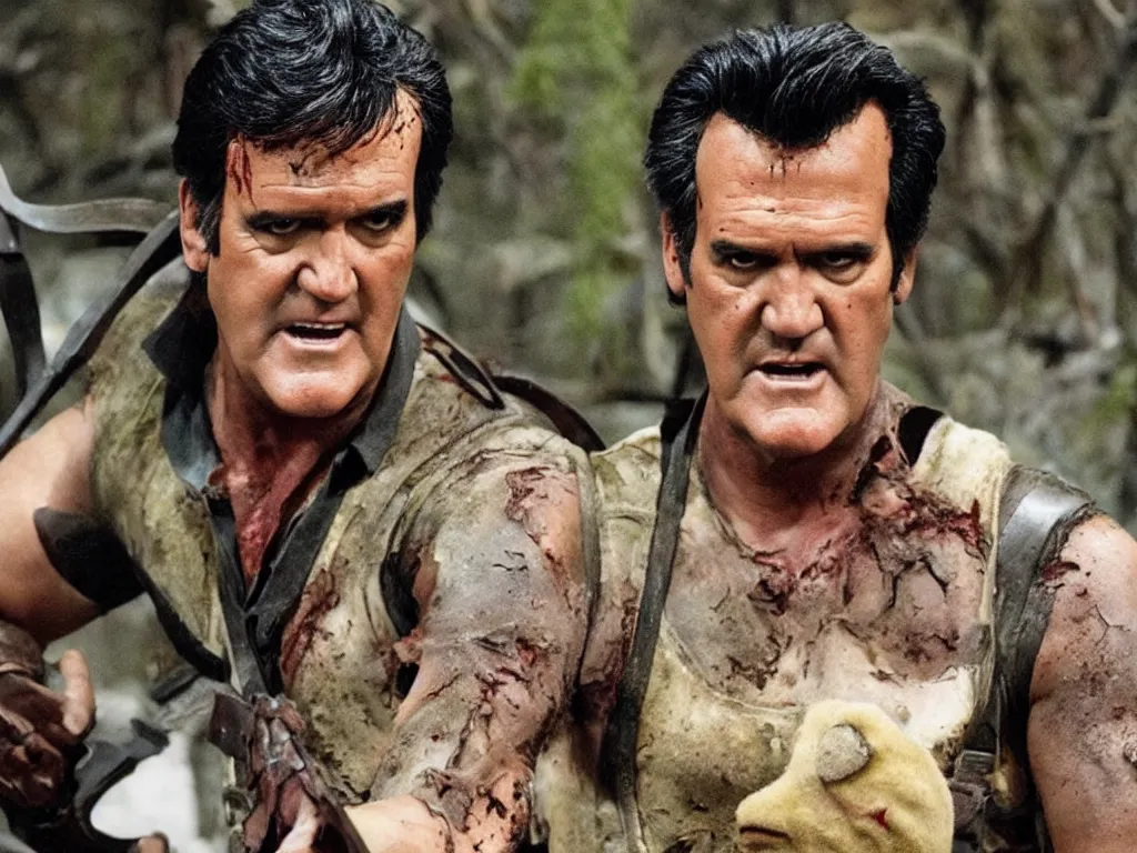 Image similar to Bruce Campbell as Ash in Muppets Evil Dead