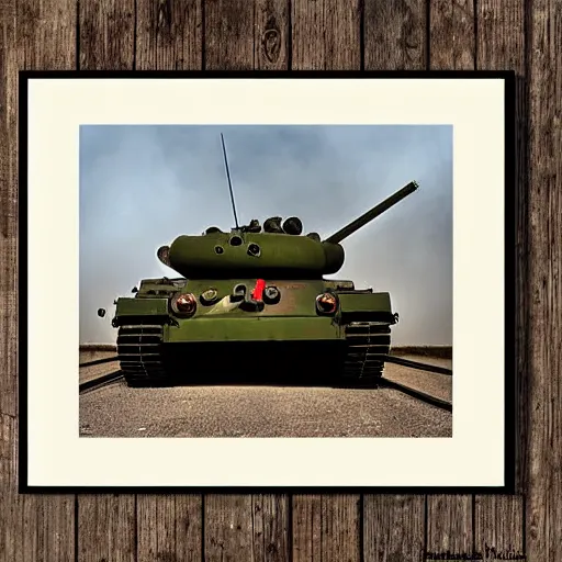 Prompt: a military art print of a tank by david pentland