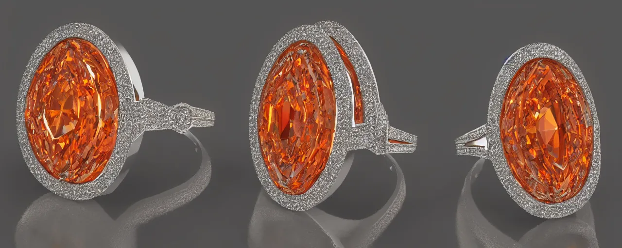 Image similar to simple white gold magic crystal ring, radiant cut, fire, orange, gold, smooth shank, crystal, engravings, diamonds, product design, jewelry, colorful, art by gerald brom, greg rutkowski and artgerm, photo realism, unreal engine, c 4 d