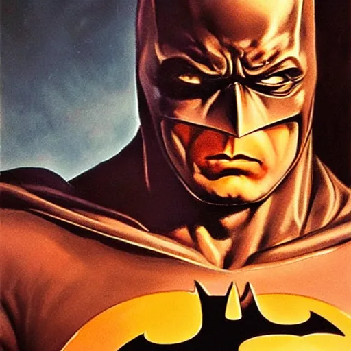 Prompt: an ultra - realistic head and shoulders portrait painting of batman with his cowl on in the style of frank frazetta. 4 k. ultra - realistic. highly detailed. dark fantasy. epic lighting.