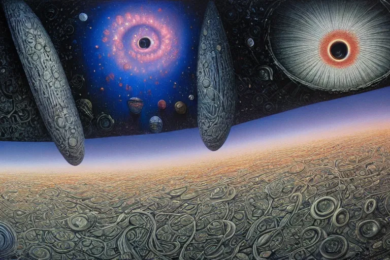 Prompt: spiral galaxy by jacek yerka, alex gray, zdzisław beksiński, dariusz zawadzki, jeffrey smith and h.r. giger, oil on canvas, 8k highly professionally detailed, trending on artstation