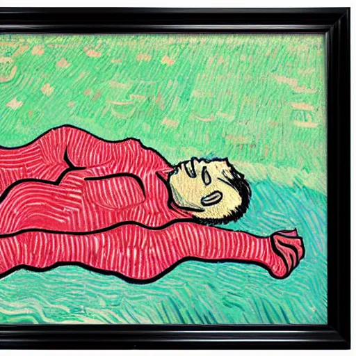 Image similar to Boris Johnson lying in raspberries by Vincent van Gogh